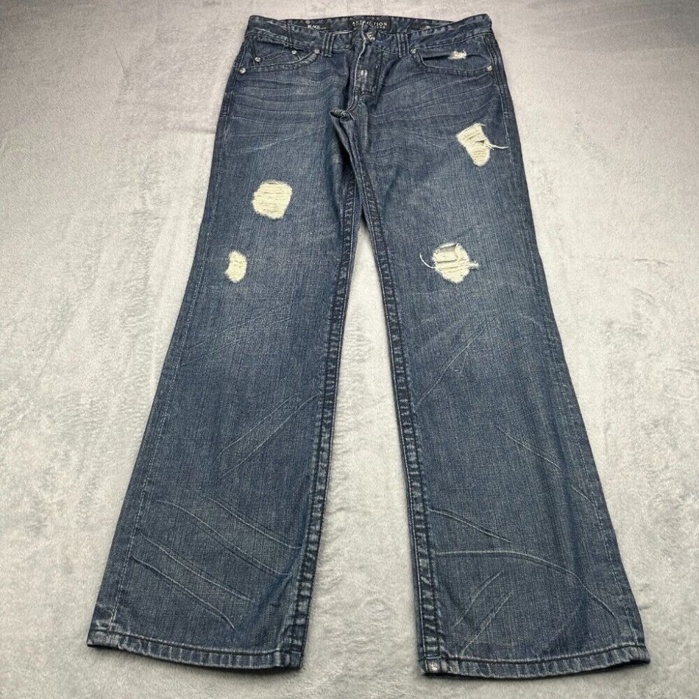Affliction Blake Jeans Mens 36x32 Blue Distressed Relaxed Straight Leg Biker
